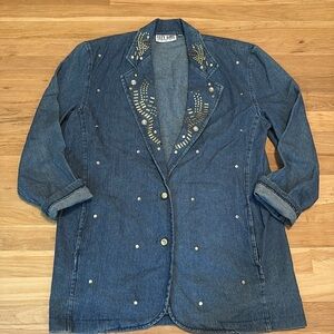 Vintage City Girl Sport Rhinestone Studded Denim Jean Jacket Women’s 8